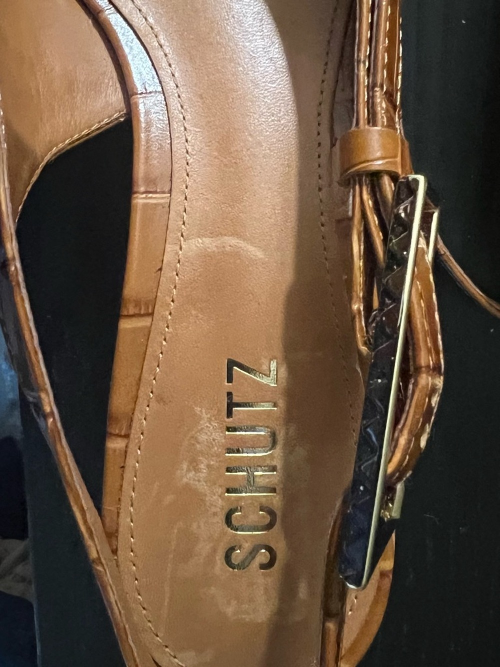 SCHUTZ Tan Croc-Embossed Slingback Kitten Heels Size 9.5 - Picture 7 of 7